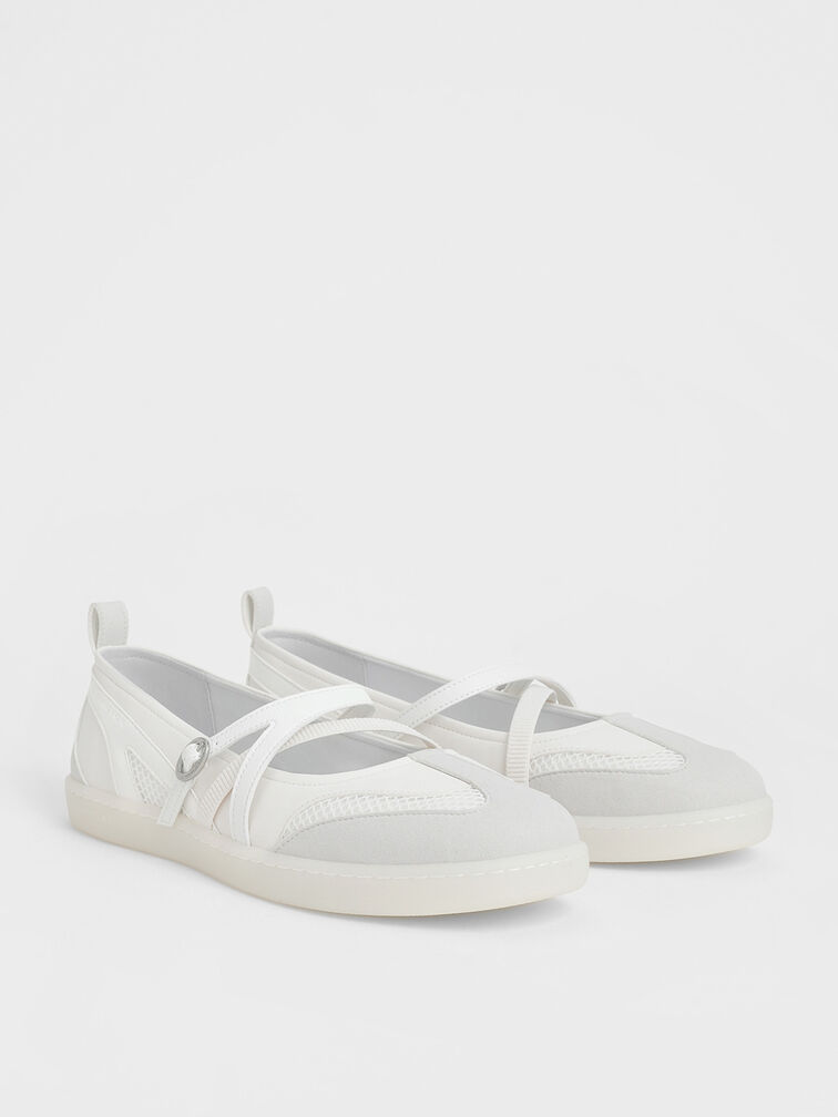 Mesh Two-Tone Ballet Sneakers, White, hi-res