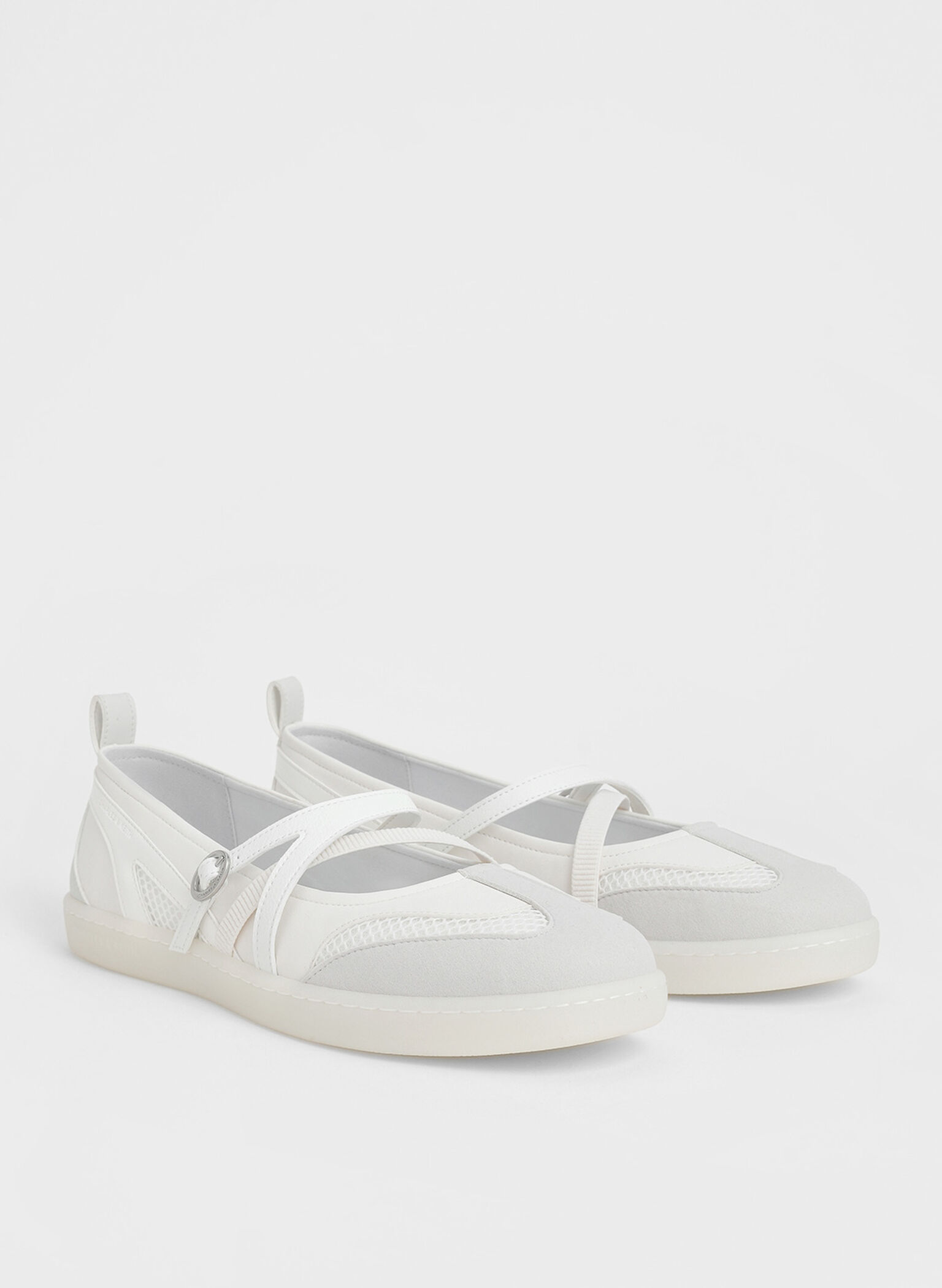 Mesh Two-Tone Ballet Sneakers, White, hi-res