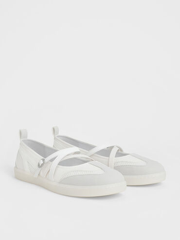 Mesh Two-Tone Ballet Sneakers, White, hi-res