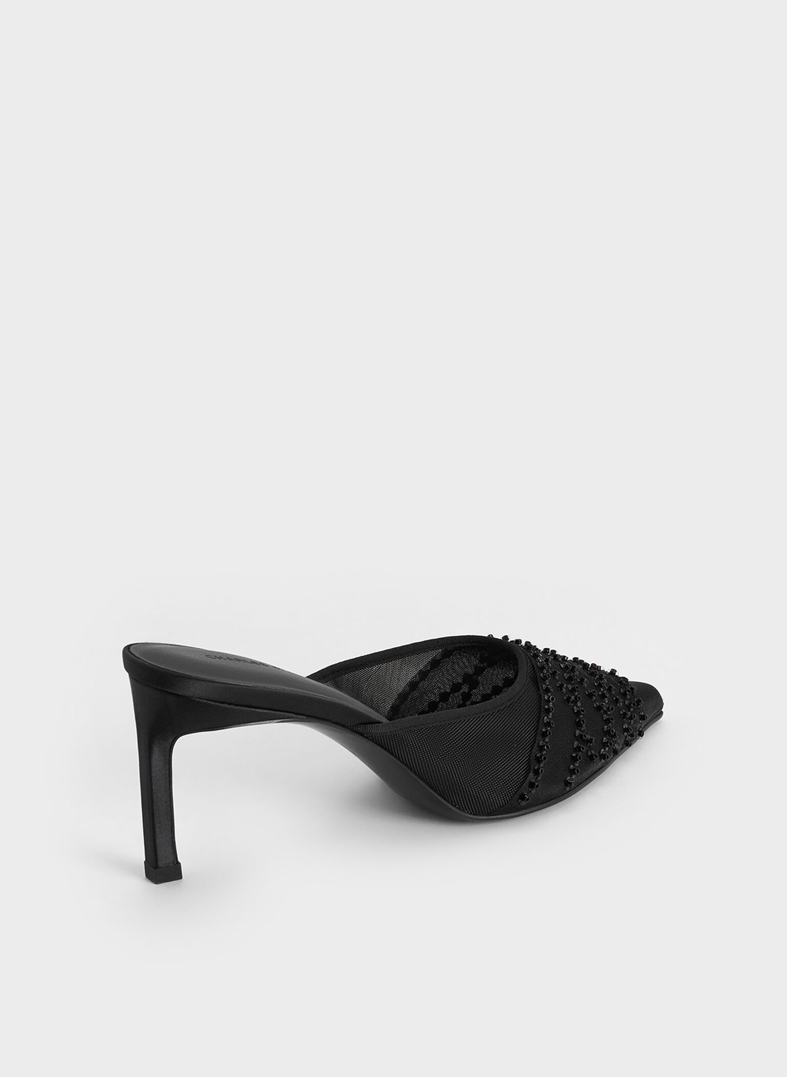 Mesh Sequinned Heeled Mules, Black Textured, hi-res