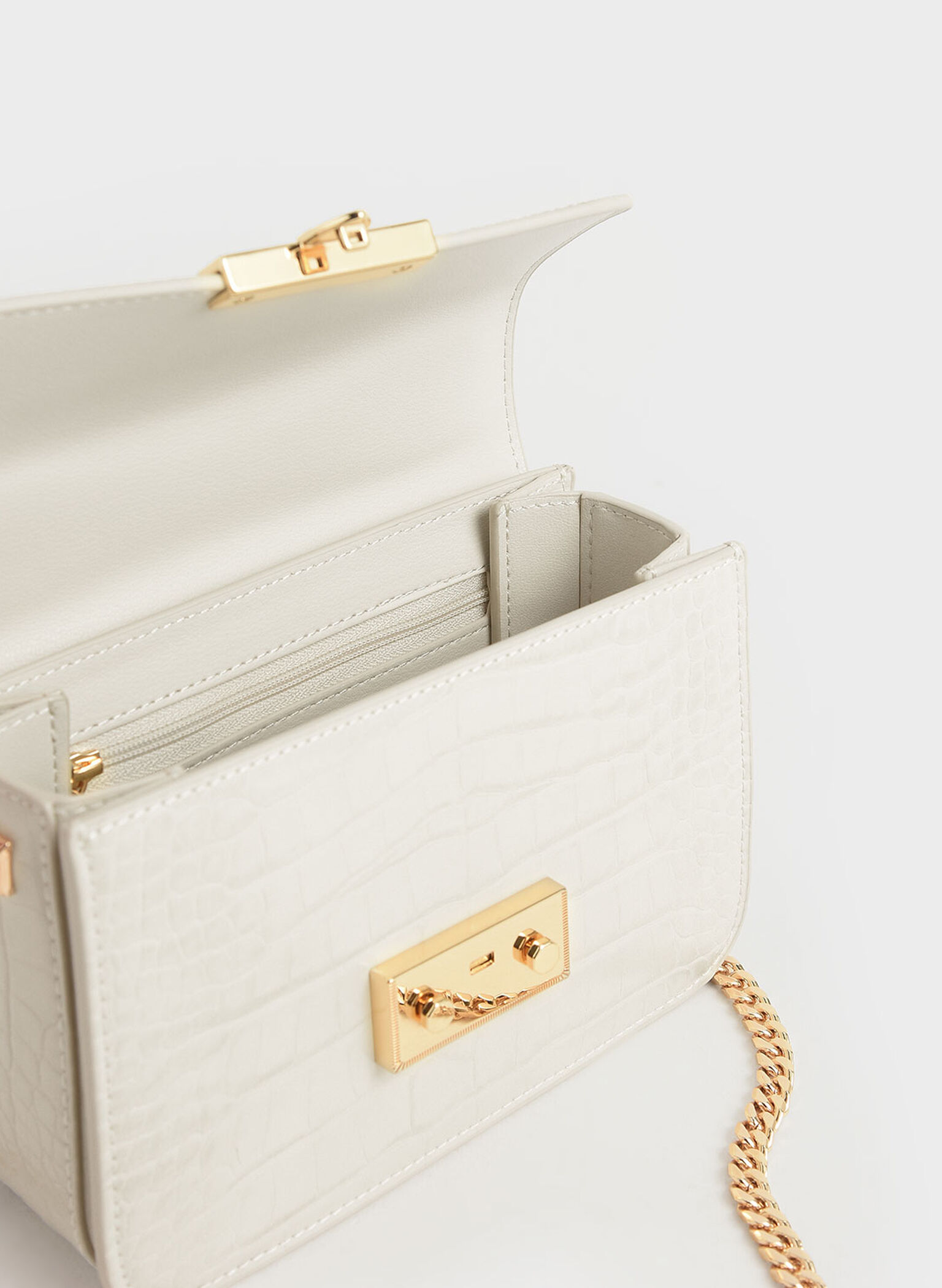 Alva Croc-Effect Chain Strap Crossbody Bag, Chalk, hi-res