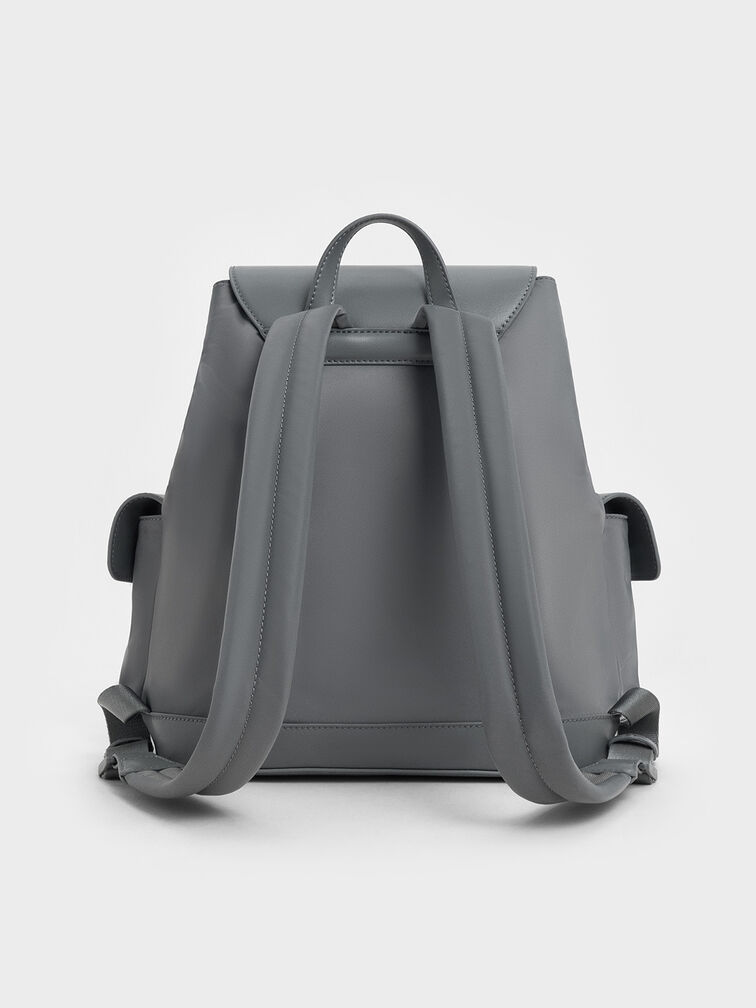 Nylon Puffy Chain-Link Backpack, Grey, hi-res