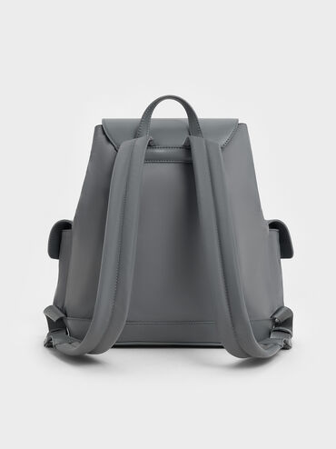 Nylon Puffy Chain-Link Backpack, Grey, hi-res