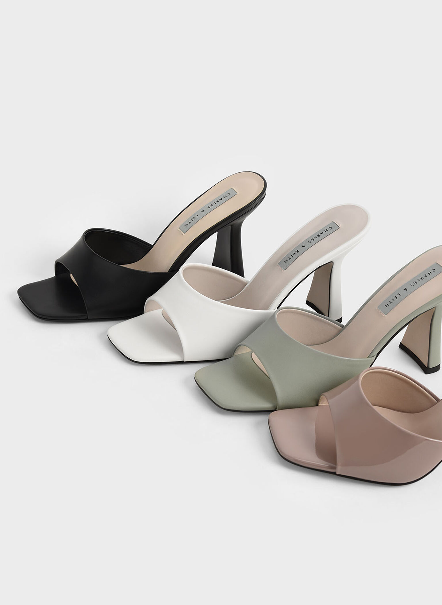 Patent Square Toe Heeled Mules, Taupe, hi-res