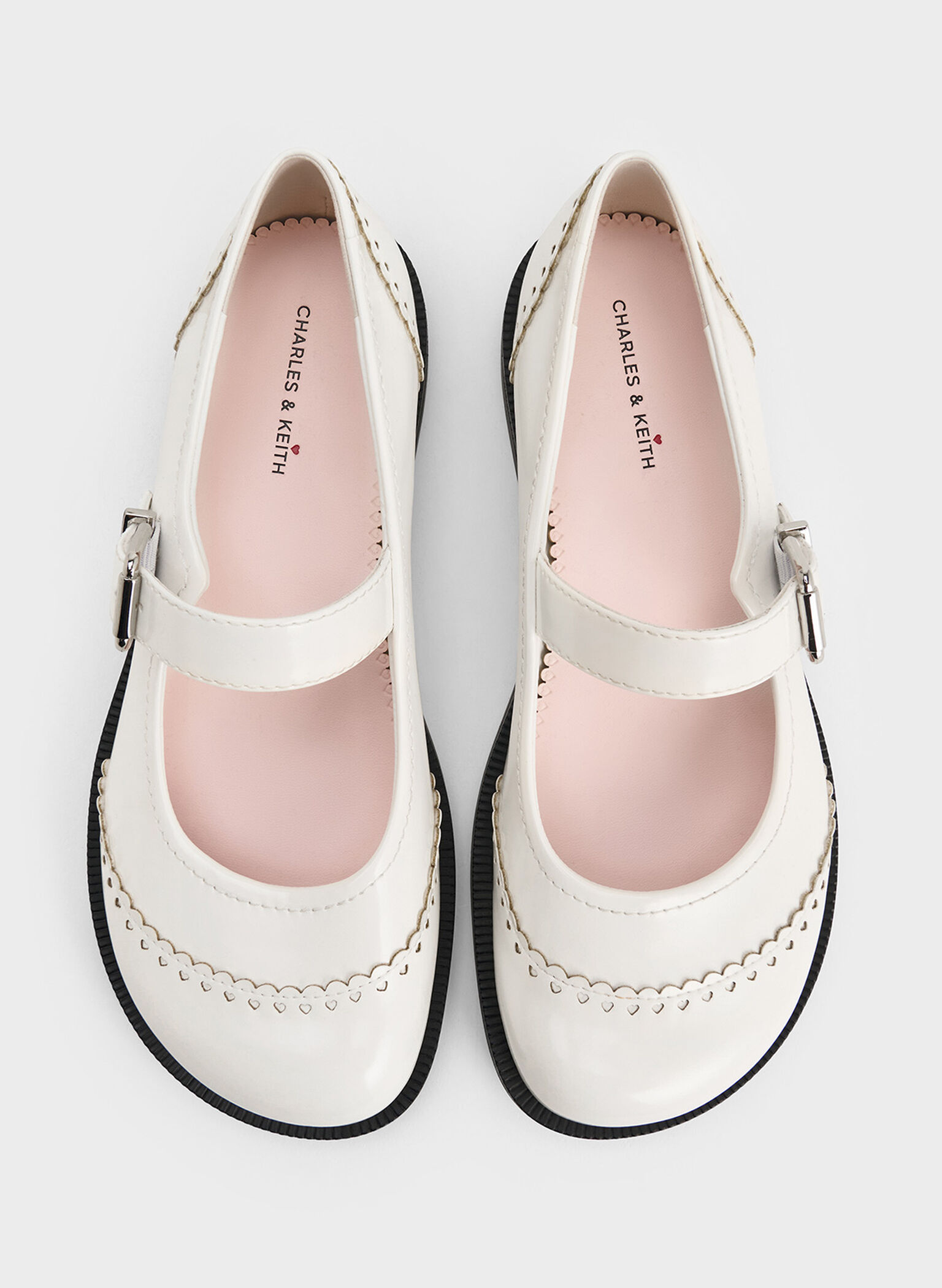 Heart Buckled Mary Janes, White, hi-res