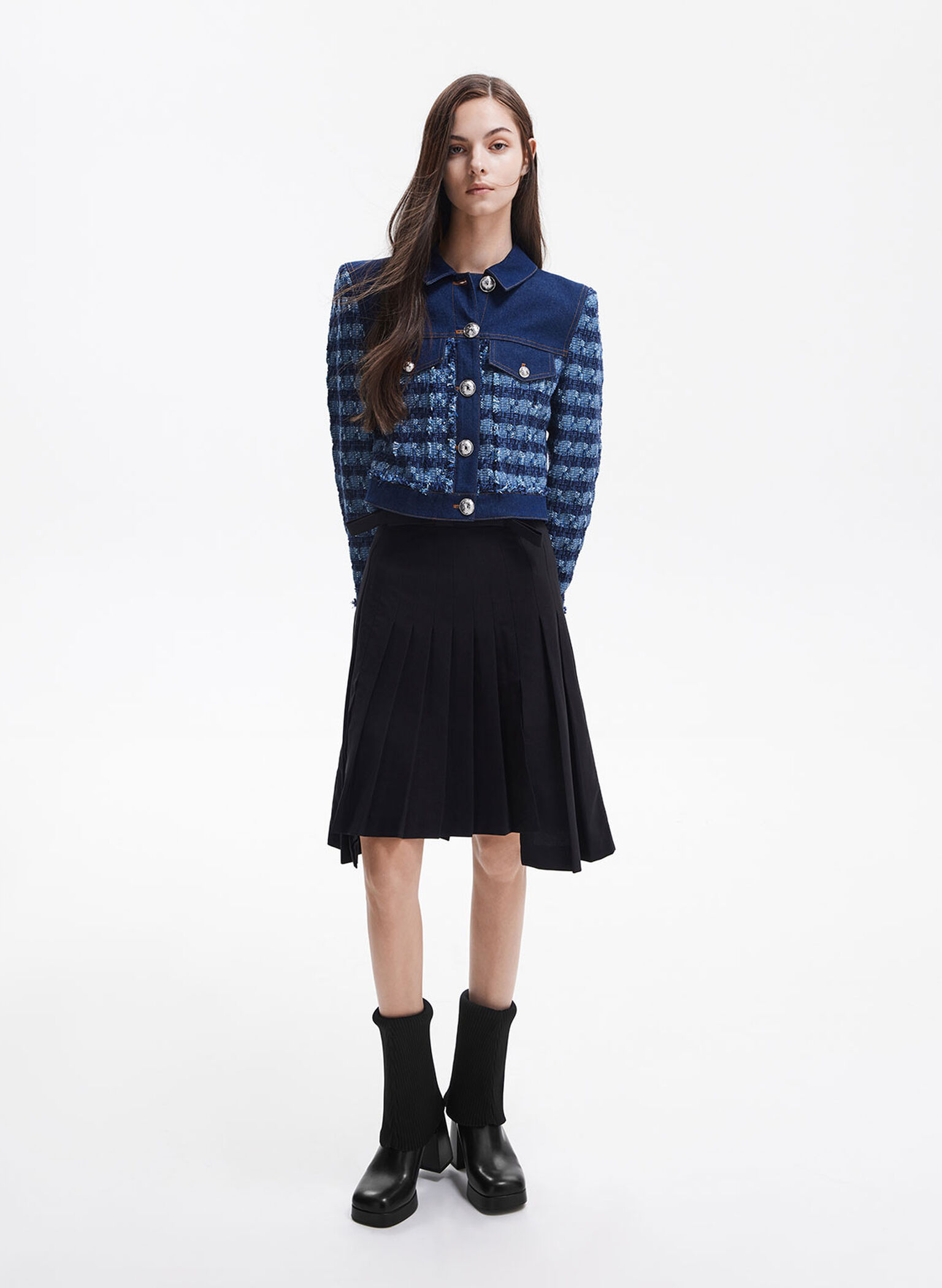 Evie Knitted-Sock Ankle Boots, Black, hi-res