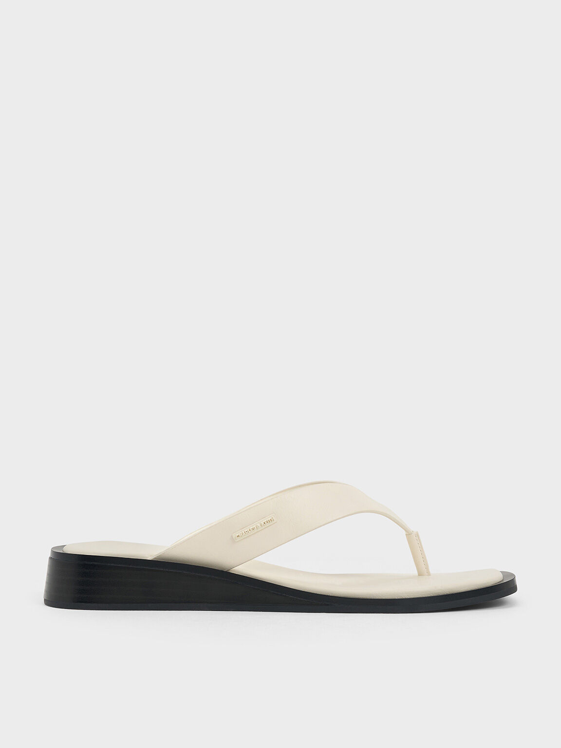 Cream V Strap Wedge Thong Sandals CHARLES KEITH UK