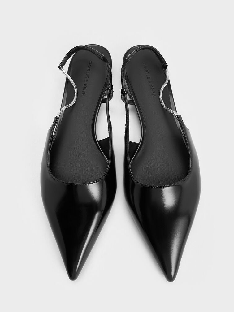 Chain-Strap Pointed-Toe Slingback Flats, Black Box, hi-res