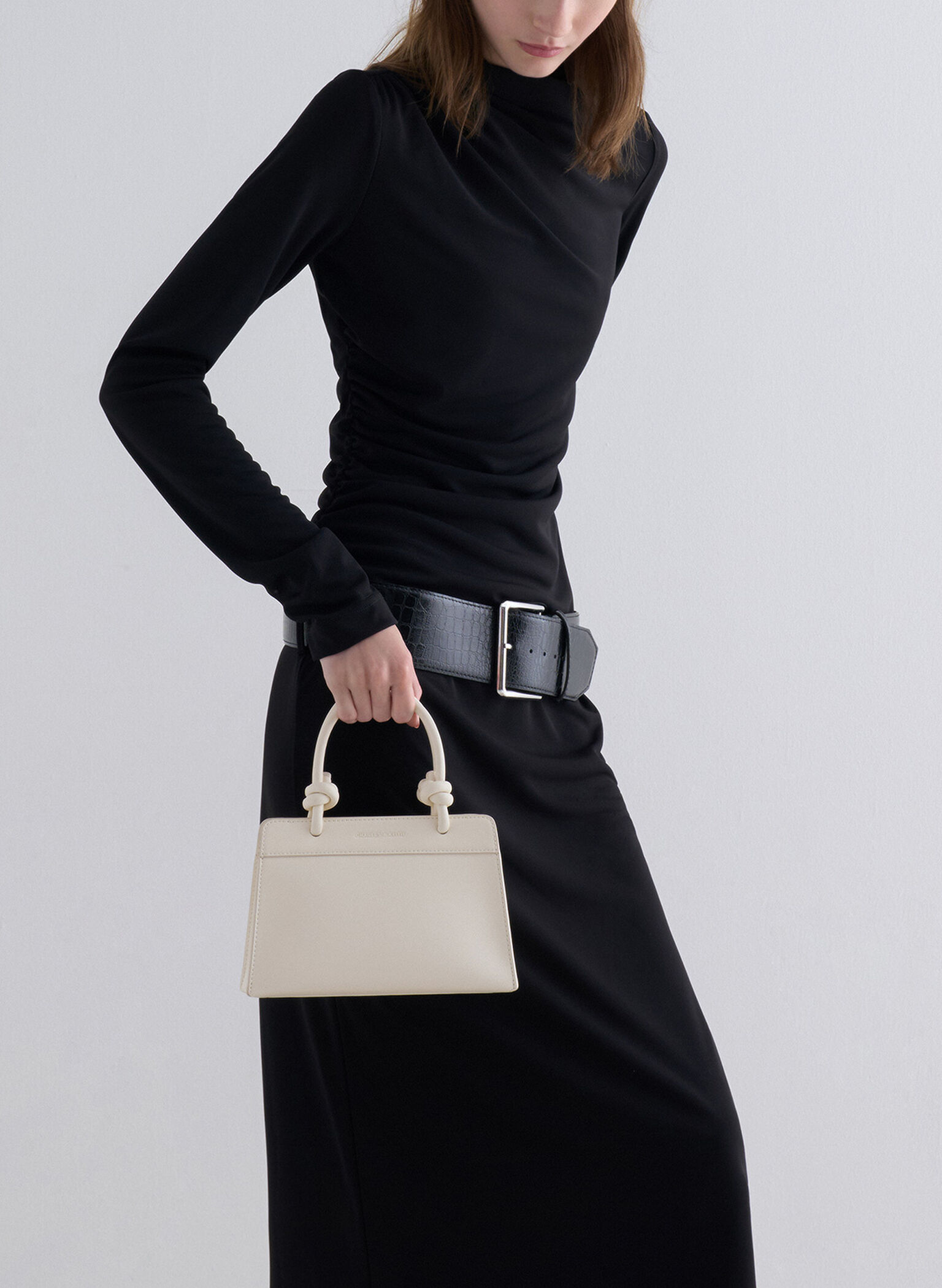 Sabine Knotted-Handle Trapeze Tote Bag, Cream, hi-res