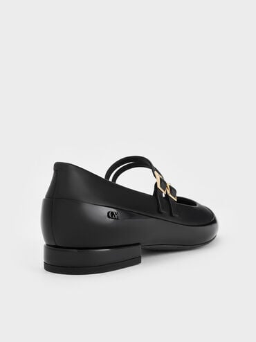 Leather & Patent Double-Strap Mary Jane Flats, Black, hi-res