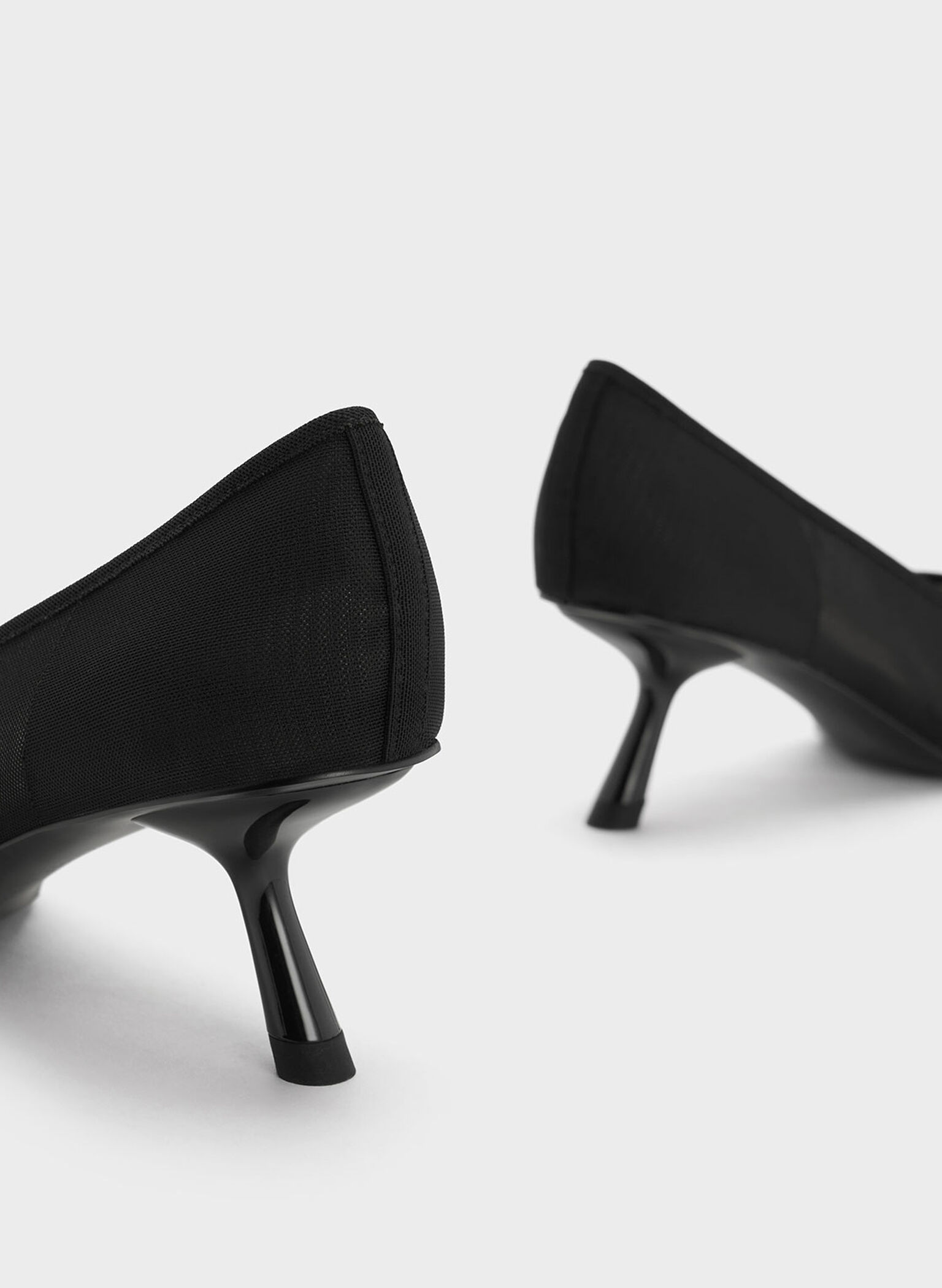 Mesh Slant-Heel Pointed-Toe Pumps, Black Textured, hi-res