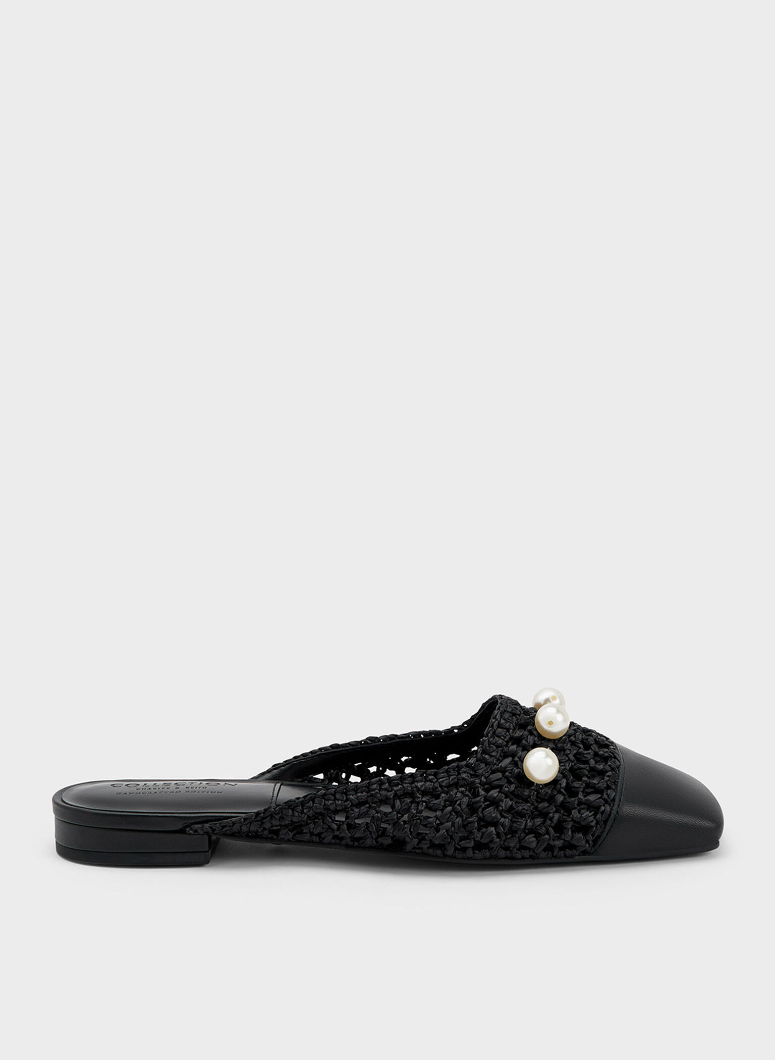Raffia & Leather Bead-Embellished Mules, Black, hi-res