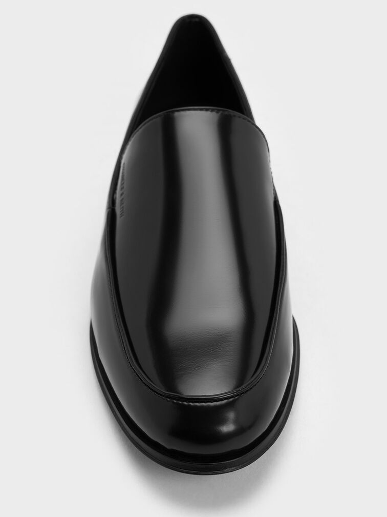 Almond-Toe Stitch-Trim Loafers, Black Box, hi-res
