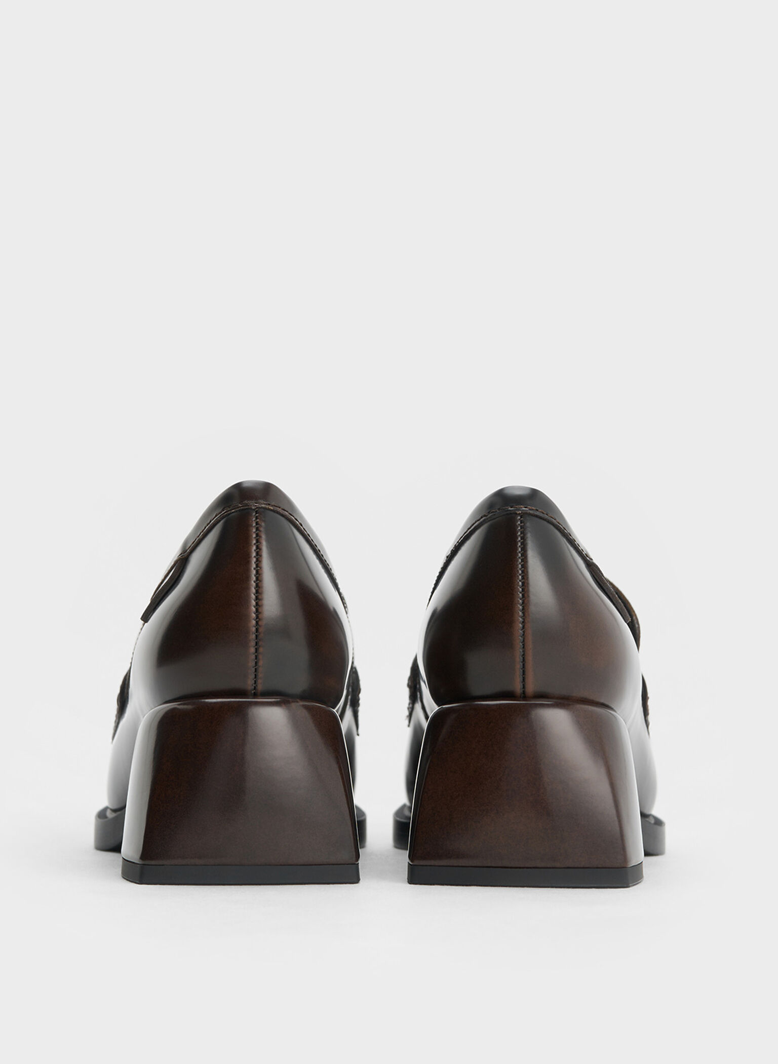 Penny Loafer Trapeze-Heel Pumps, Brown, hi-res