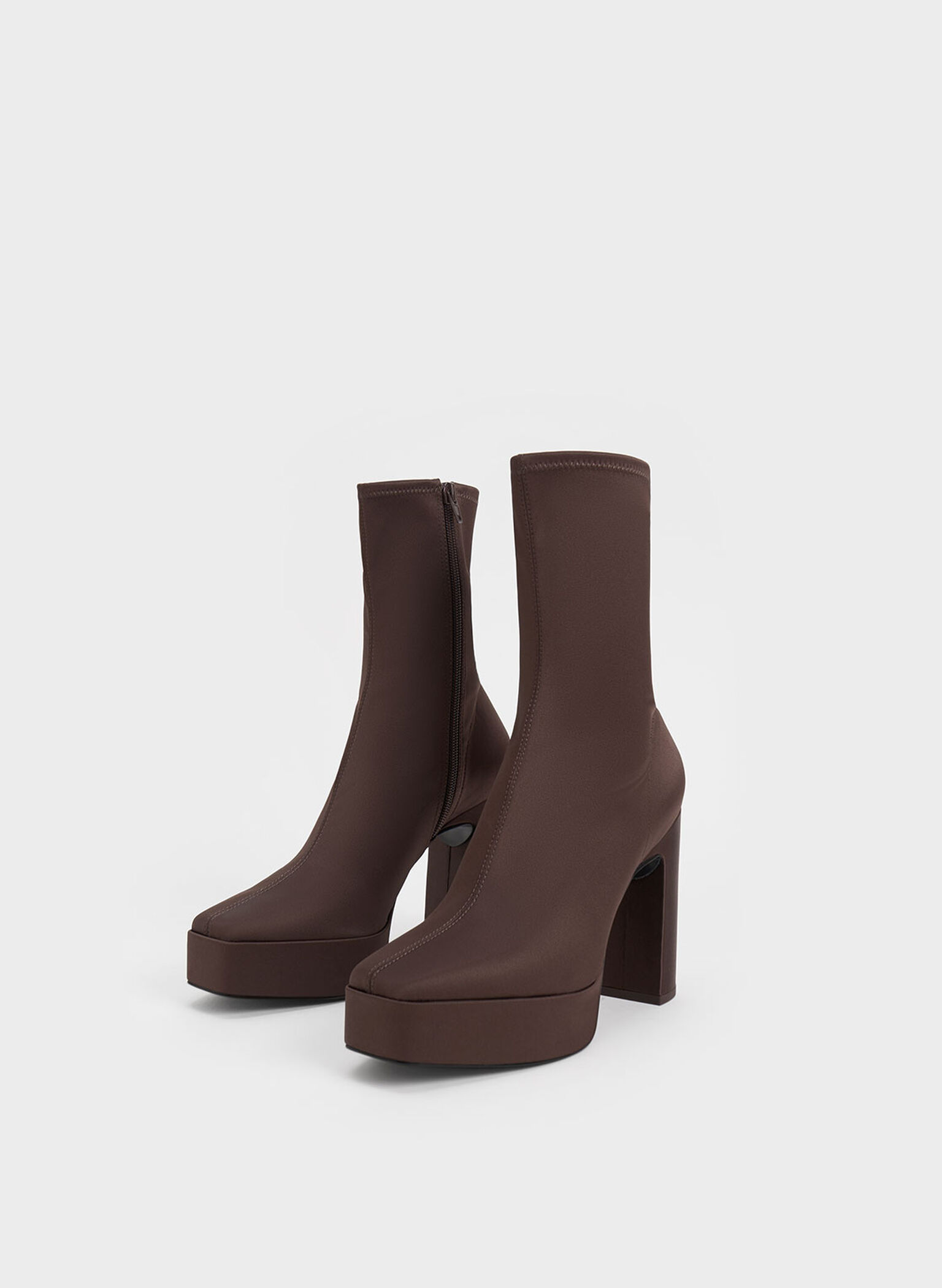 Platform Block Heel Ankle Boots, Dark Brown, hi-res