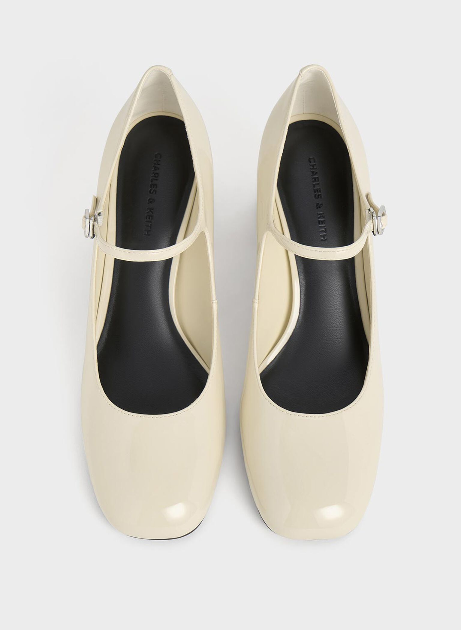 Patent Block-Heel Mary Jane Pumps, Chalk, hi-res