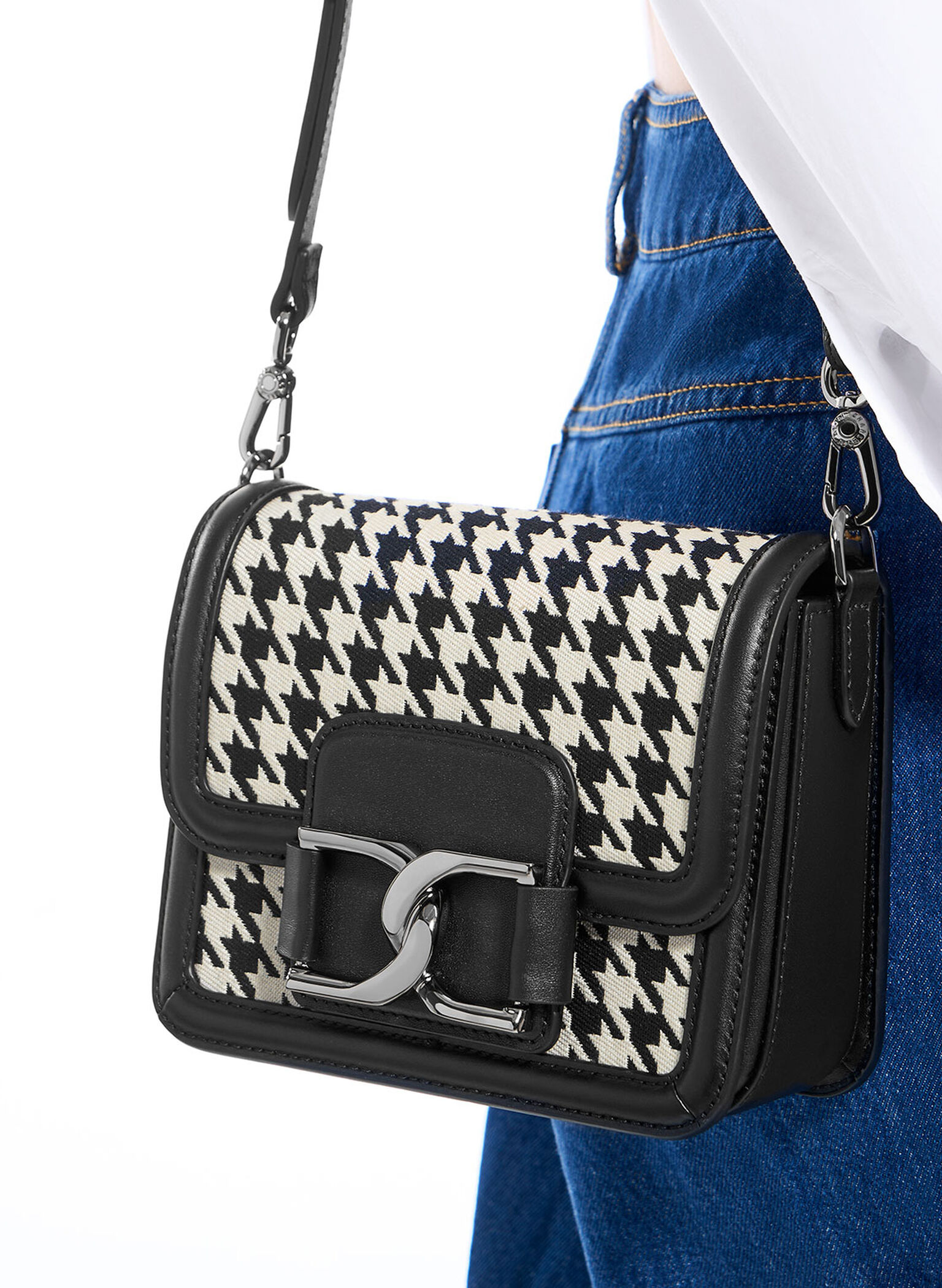 Gabine Houndstooth Leather Crossbody Bag, Multi, hi-res