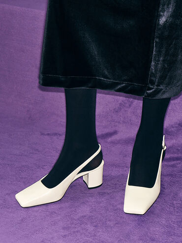 Square-Toe Slingback Pumps, Chalk, hi-res