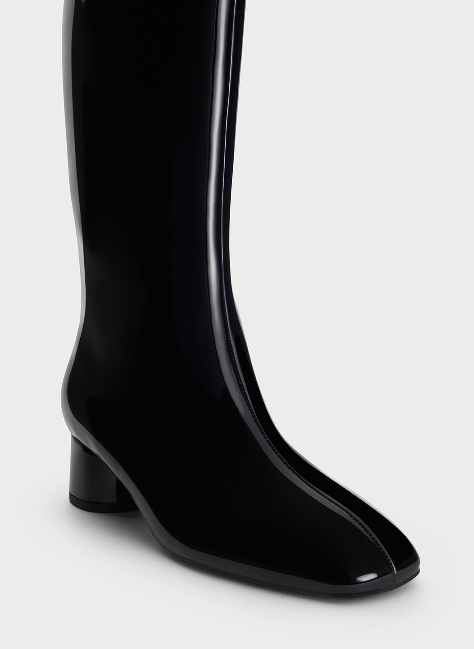 Patent Elongated Square-Toe Knee-High Boots, Black Patent, hi-res