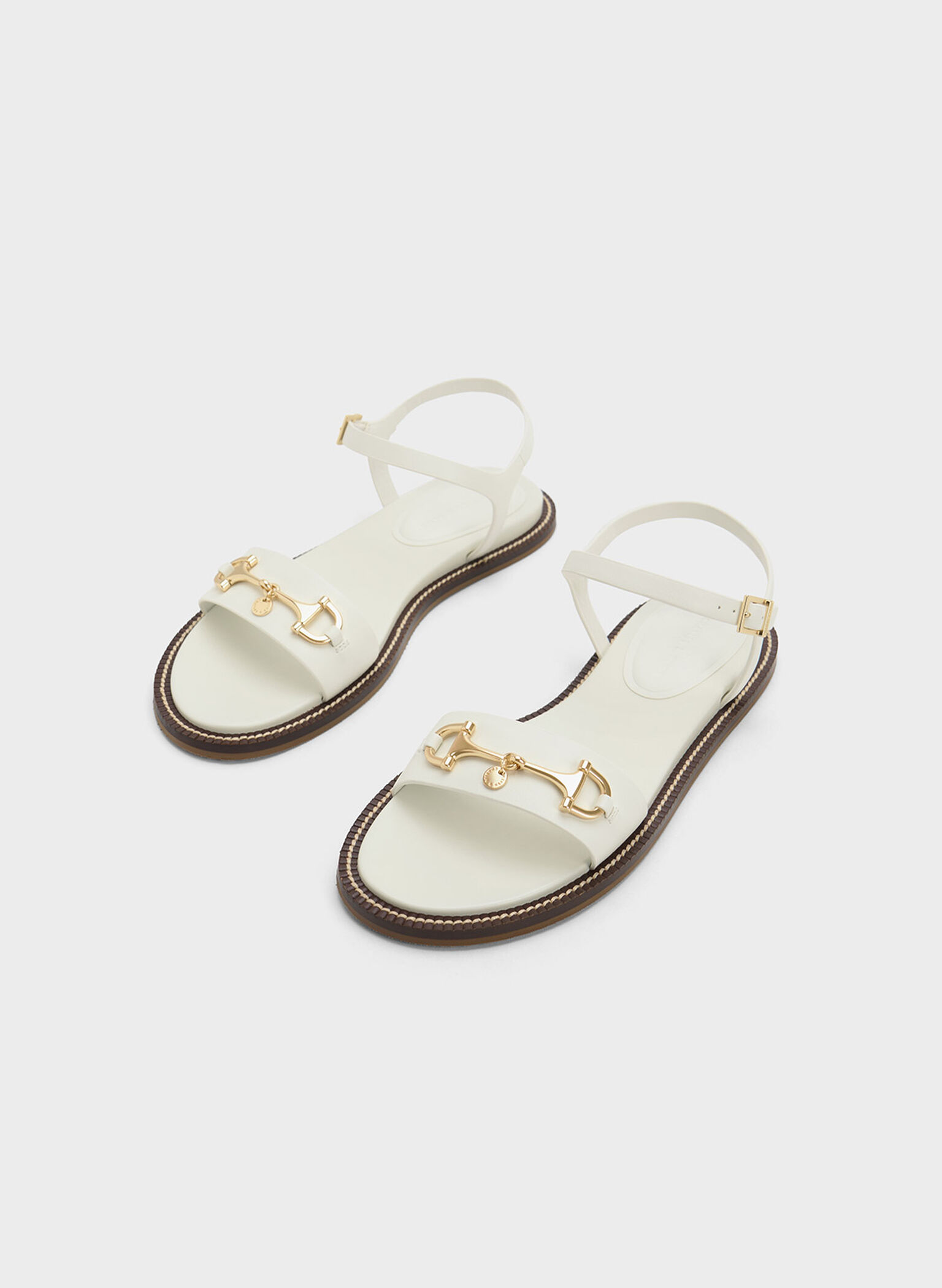 Horsebit Back Strap Sandals, White, hi-res