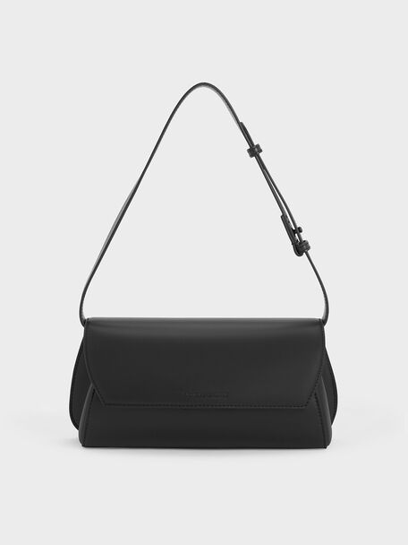 Cassiopeia Front Flap Shoulder Bag, Black, hi-res