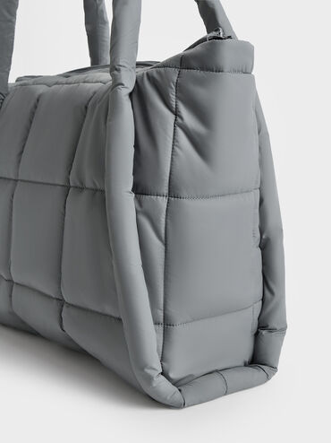 Errya Nylon Quilted Puffy Tote Bag, Grey, hi-res