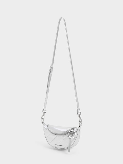 Philomena Metallic Half-Moon Crossbody Bag, Silver, hi-res