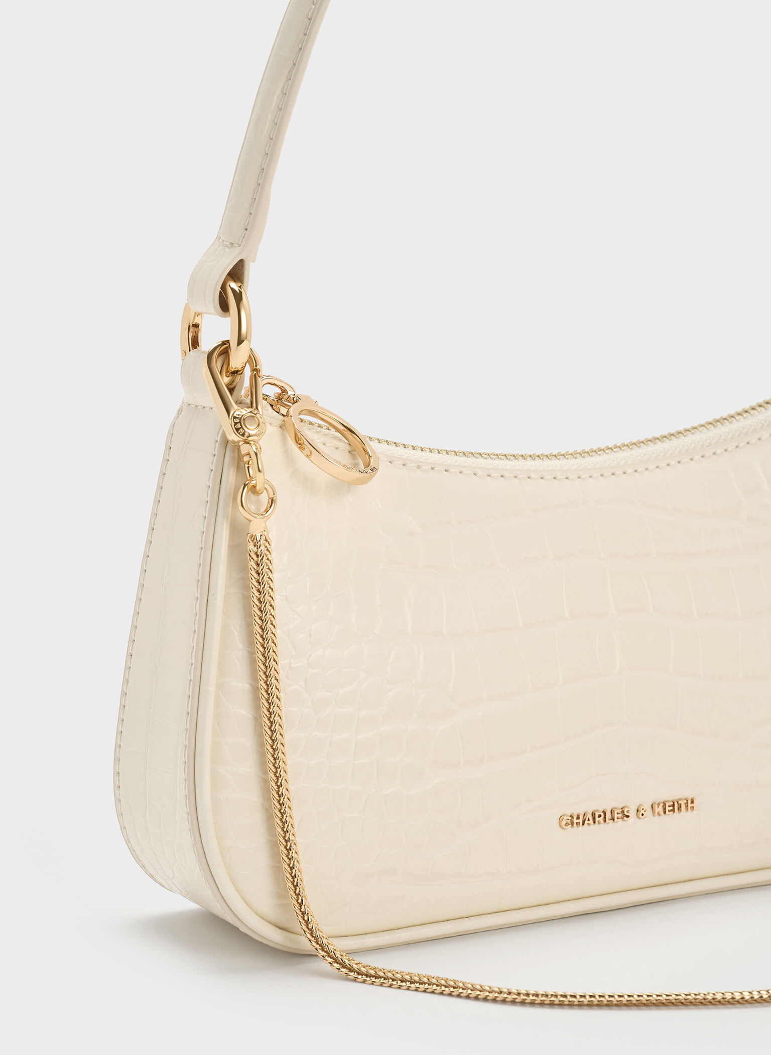 Elspeth Croc-Effect Chain-Link Shoulder Bag, Cream Croco, hi-res