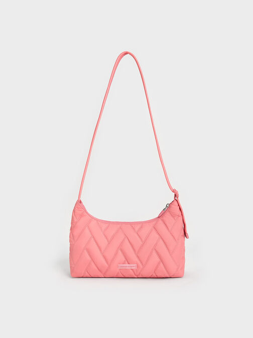Nylon Chevron Shoulder Bag, Guava Pink, hi-res