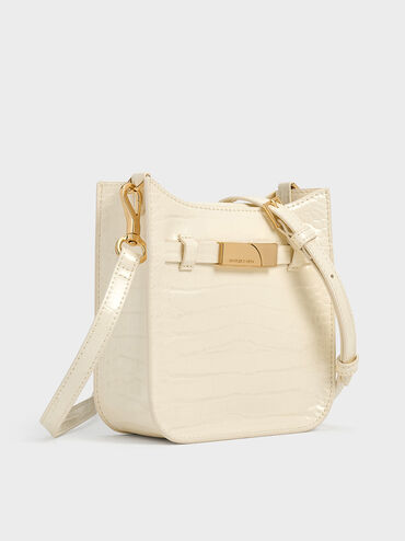 Aurelia Croc-Effect Metallic-Accent Crossbody Bag, Cream, hi-res