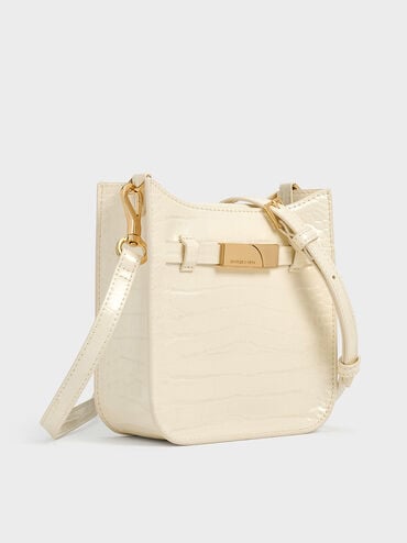 Aurelia Croc-Effect Metallic-Accent Crossbody Bag, Cream, hi-res