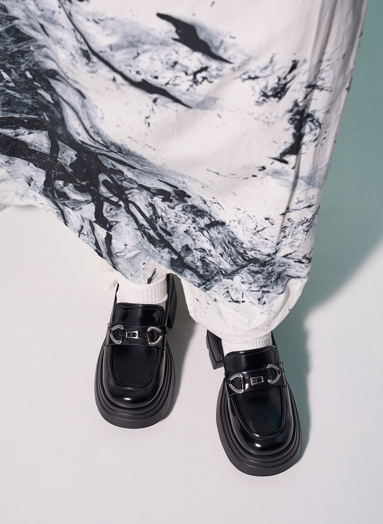 Metallic-Accent Chunky Platform Loafers, Black Box, hi-res
