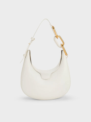 Kora Metallic-Accent Moon Bag, White, hi-res