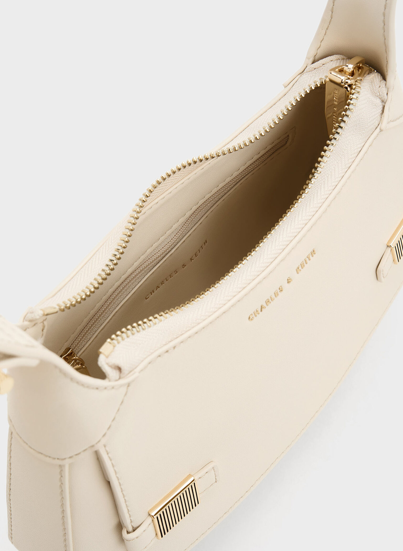 Metallic-Accent Curved Shoulder Bag, Chalk, hi-res