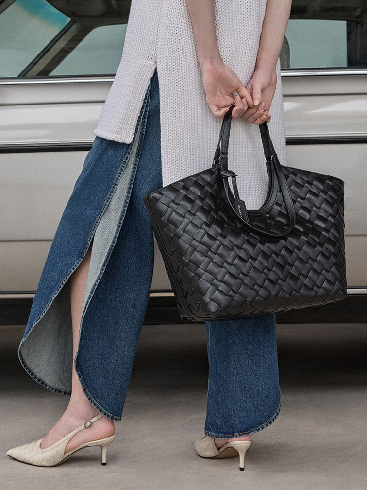 Ivette Woven Tote Bag, Noir, hi-res