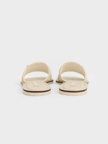 Raffia Woven Slide Sandals, Chalk, hi-res