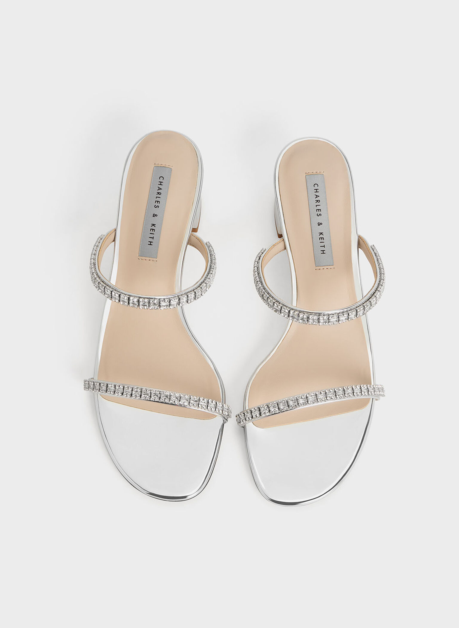 Ambrosia Metallic Gem-Embellished Mules, Silver, hi-res