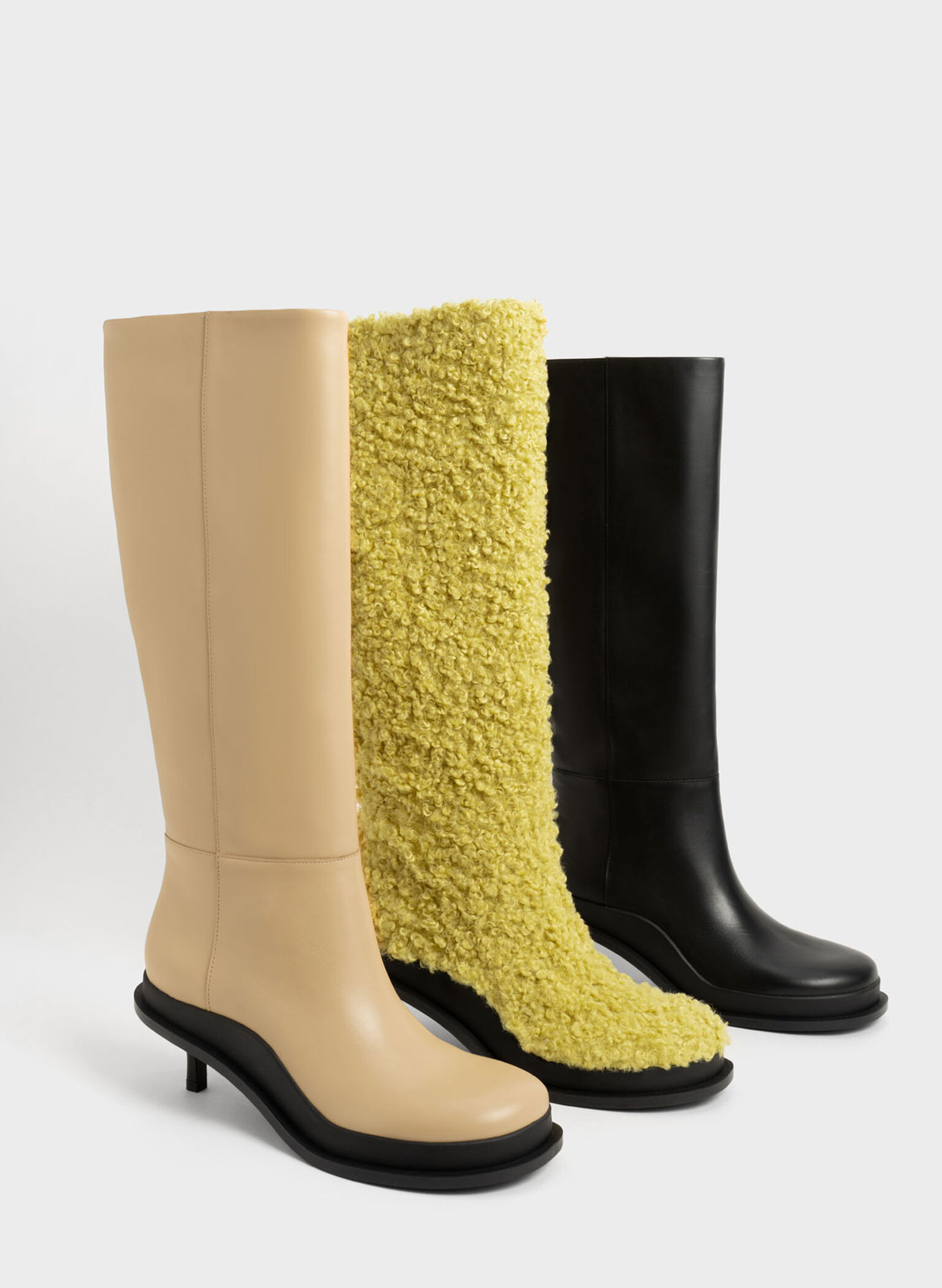 Frida Leather Knee-High Boots, Sand, hi-res