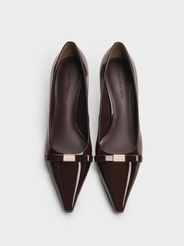 Dorian Patent Bow Pointed-Toe Stiletto-Heel Pumps, Dark Brown, hi-res