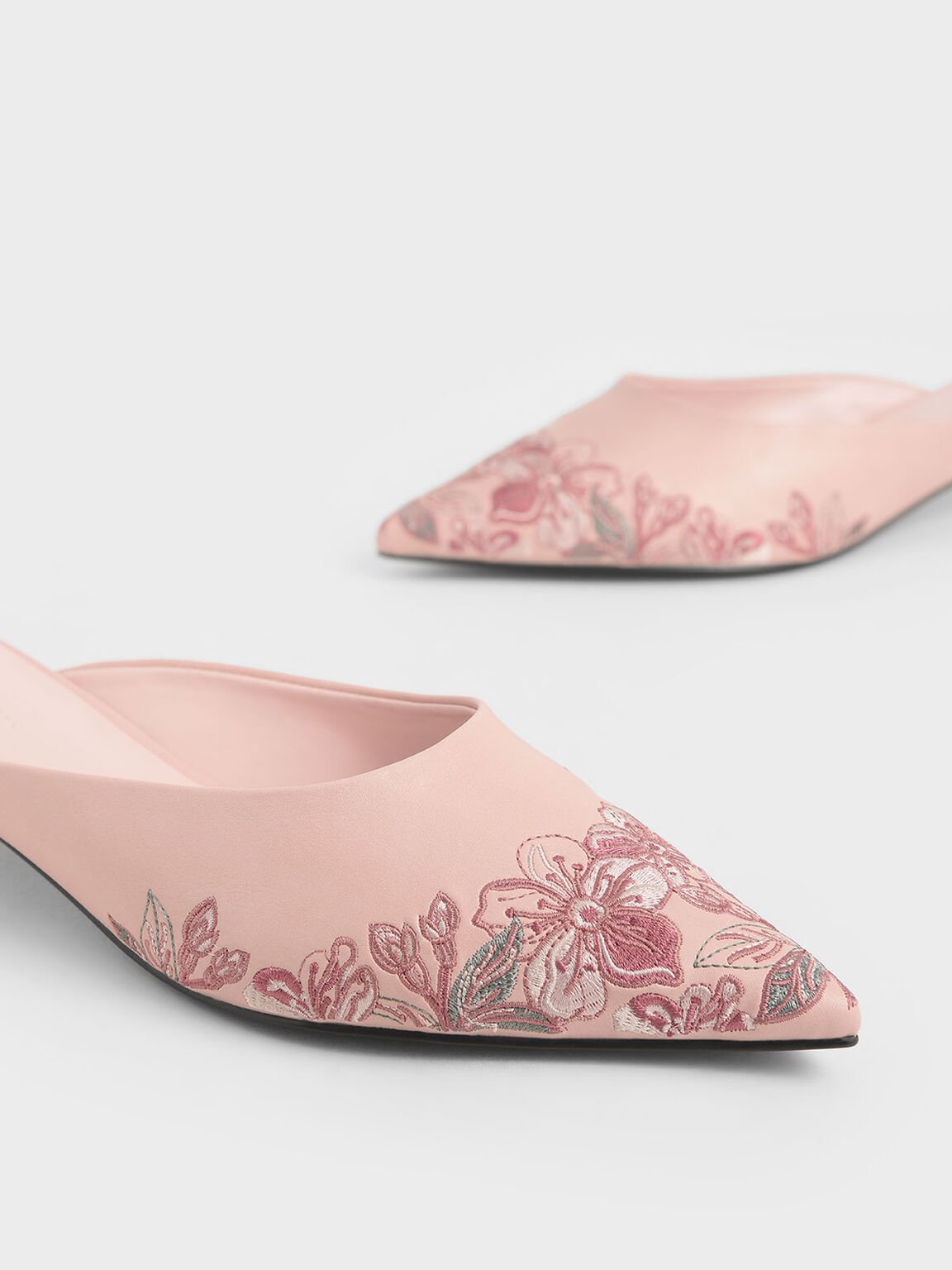 Embroidered Floral Mules, Pink, hi-res