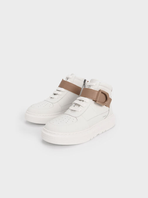 Gabine Leather High-Top Sneakers, Brown, hi-res