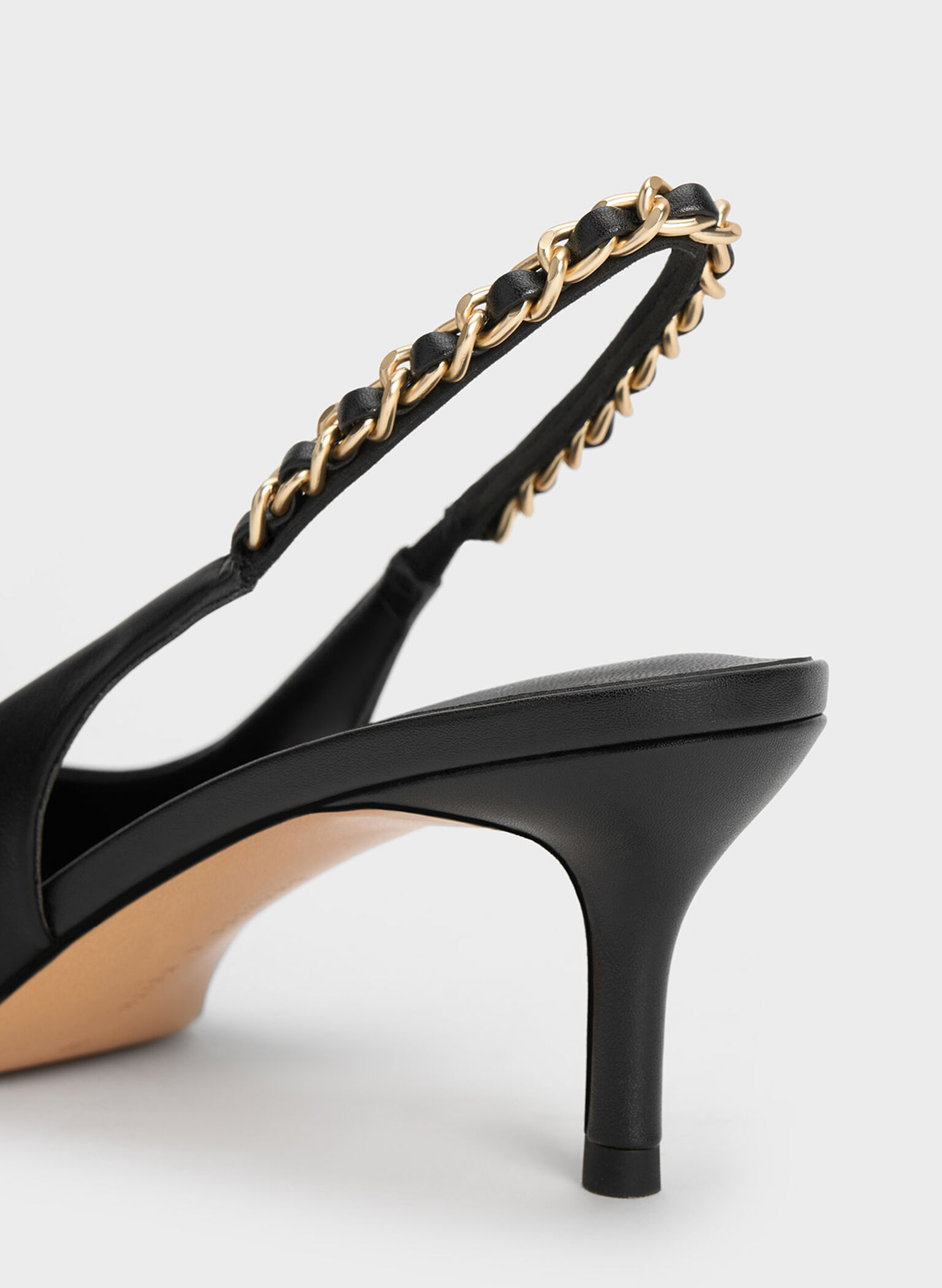 Braided-Chain Slingback Pumps, Black, hi-res