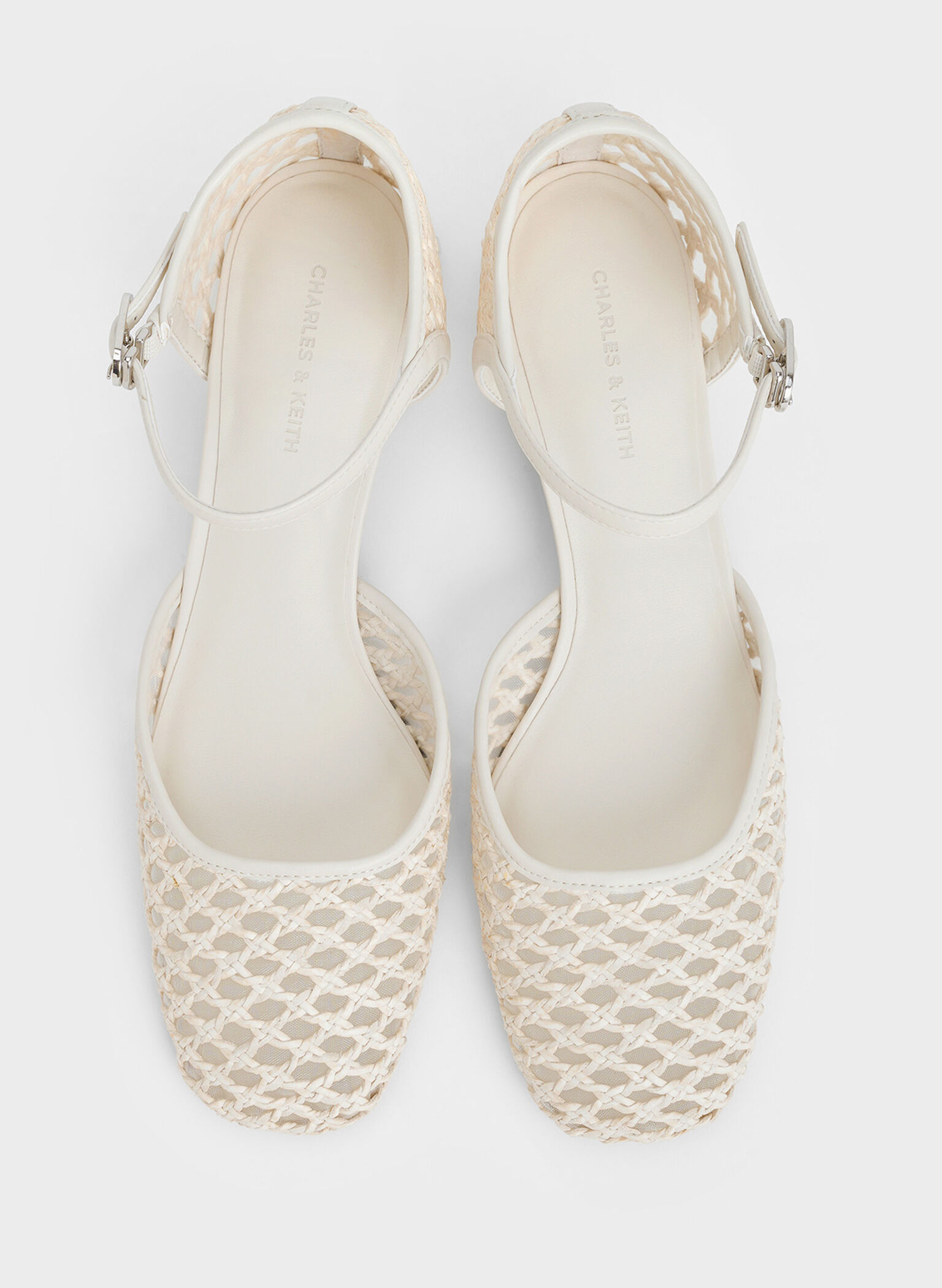 Woven D'Orsay Ankle-Strap Pumps, Chalk, hi-res