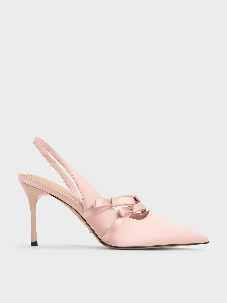 Jessy Recycled Polyester Bow Slingback Pumps, Pink, hi-res