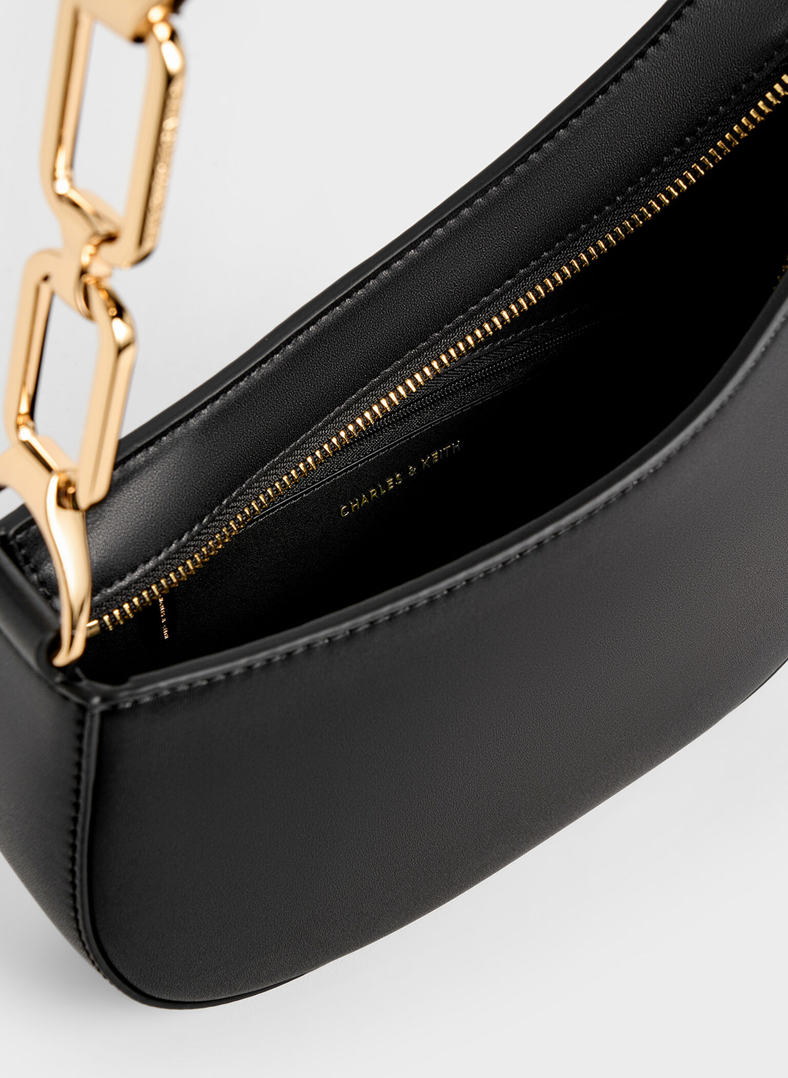 Agatha Chain-Accent Shoulder Bag, Black, hi-res
