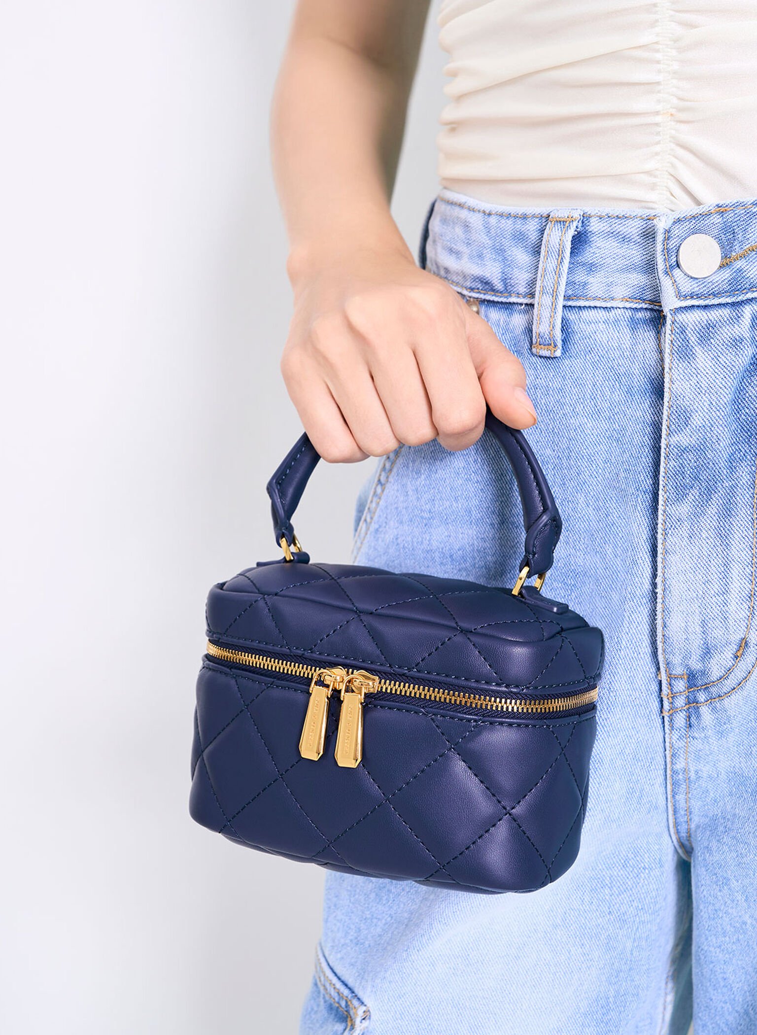 Quilted Vanity Pouch, Navy, hi-res