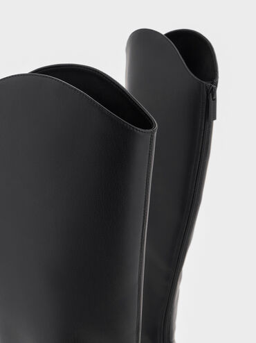 Cowboy Platform Knee-High Boots, Black, hi-res