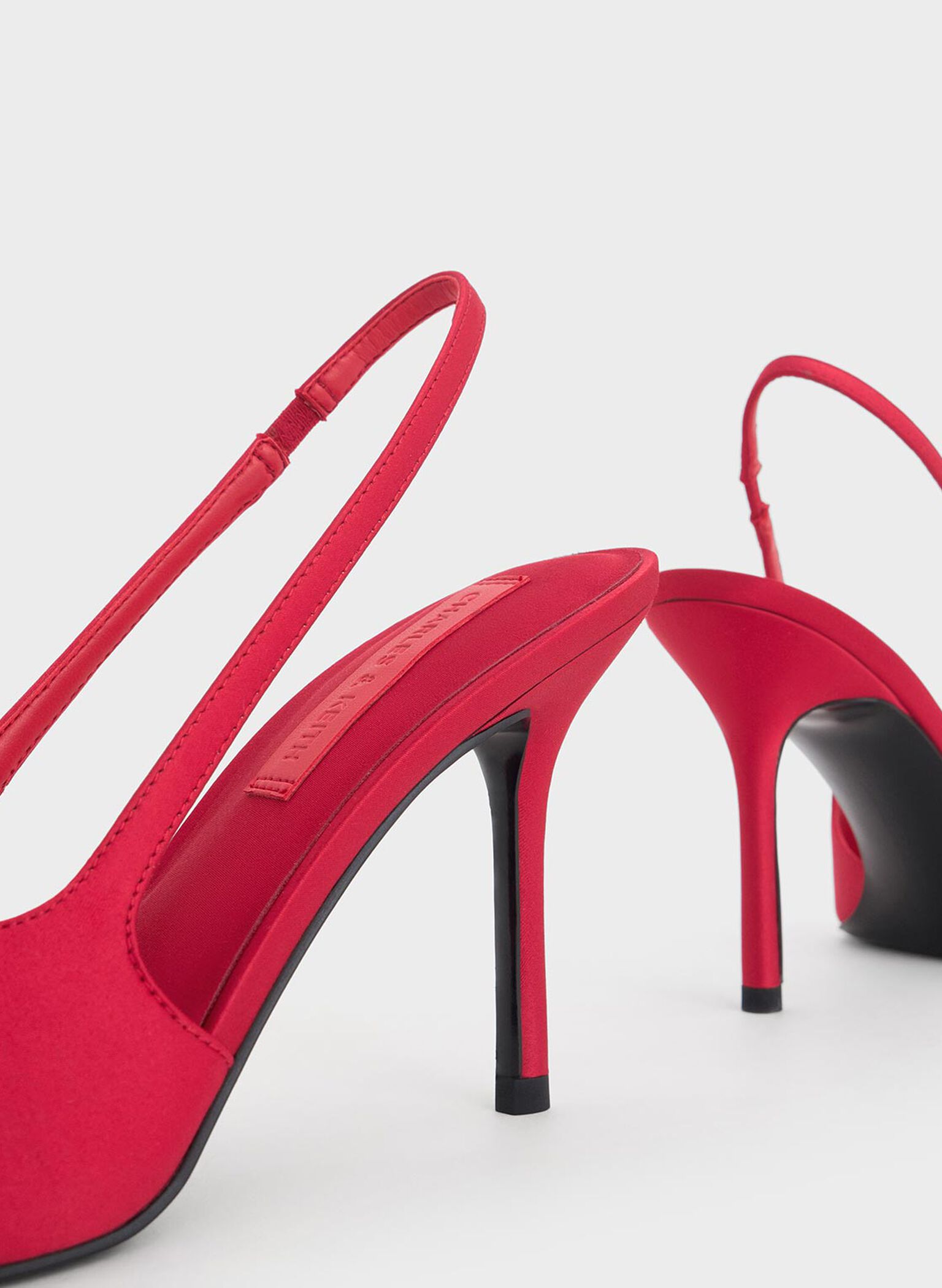 Satin Bow Pointed-Toe Slingback Pumps, Red, hi-res