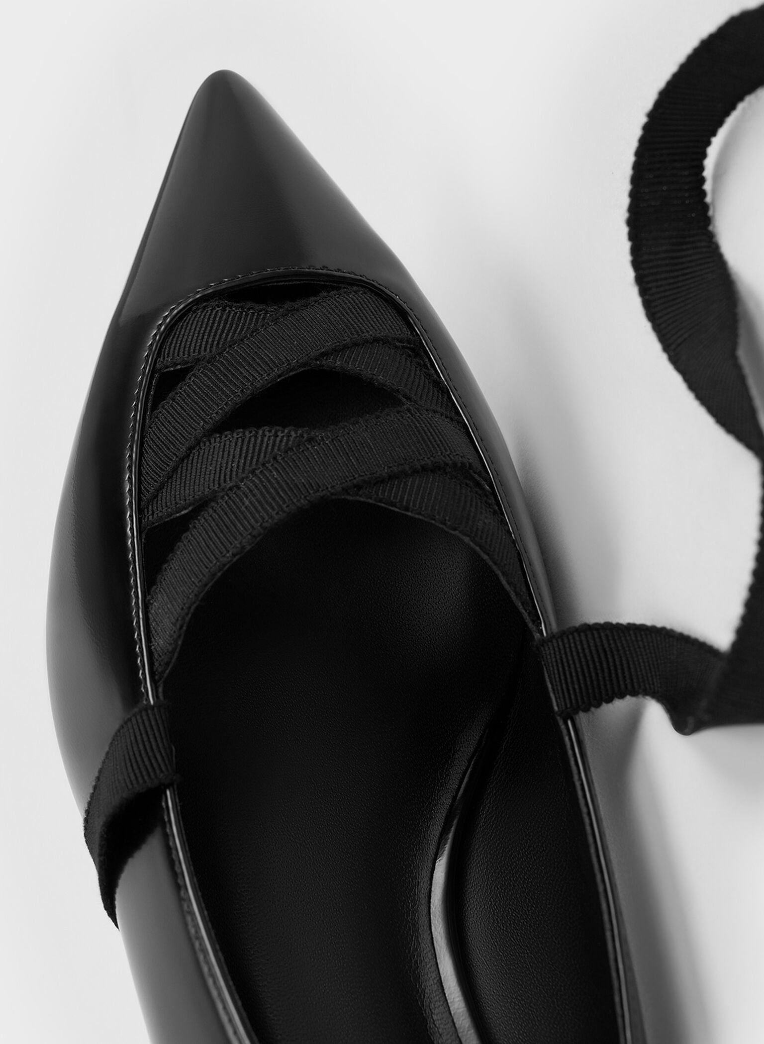 Pointed-Toe Tie-Around Ballet Flats, Black Box, hi-res