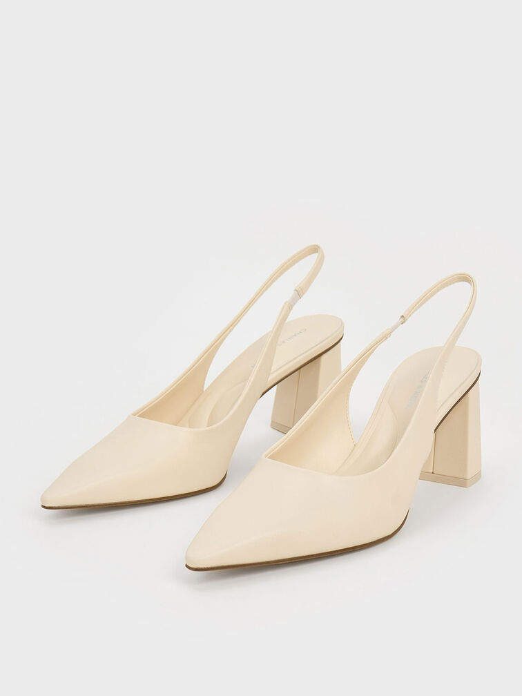 Trapeze Heel Slingback Pumps, Chalk, hi-res